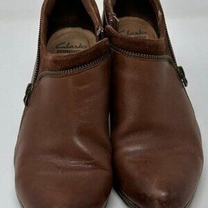 Clarks Collection Boots Women's Size 8.5 13288 Brown Leather Zip Ankle Shoes